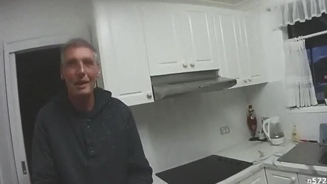 David Andrew Mapp speaks to police in his mother's home after he killed her with a pot plant. Picture: Supplied.
