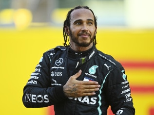 SCARPERIA, ITALY - SEPTEMBER 13: Race winner Lewis Hamilton of Great Britain and Mercedes GP celebrates in parc ferme during the F1 Grand Prix of Tuscany at Mugello Circuit on September 13, 2020 in Scarperia, Italy. (Photo by Rudy Carezzevoli/Getty Images)