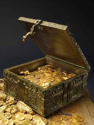 This undated photo provided by Forrest Fenn shows a chest purported to contain hundreds of gold coins, gold nuggets and other artefacts that he says he buried in the mountains. Picture: Addison Doty