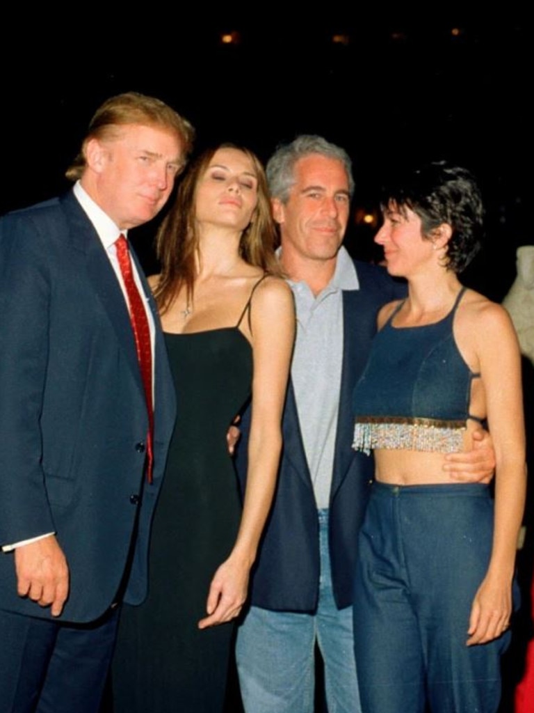 Epstein parties with Donald and Melania Trump and then-girlfriend Ghislaine Maxwell in 2000. Picture: Getty