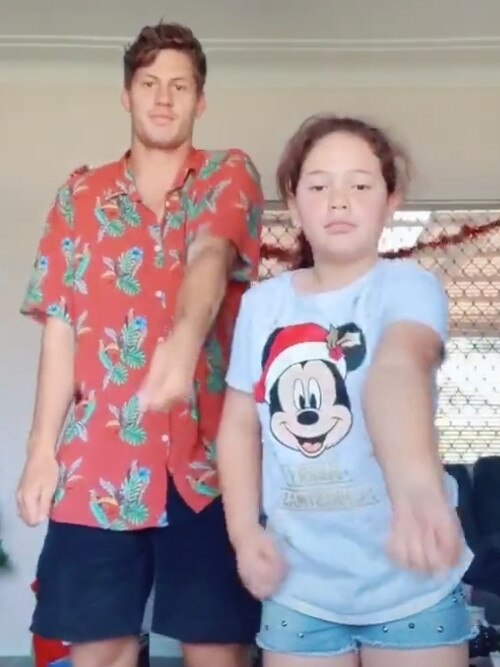 Ponga films TikToks with his sister Kayley.