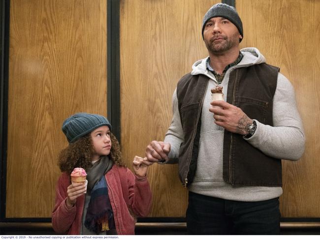 Dave Bautista and Chloe Coleman in a scene from the action-comedy My Spy. Roadshow Films.