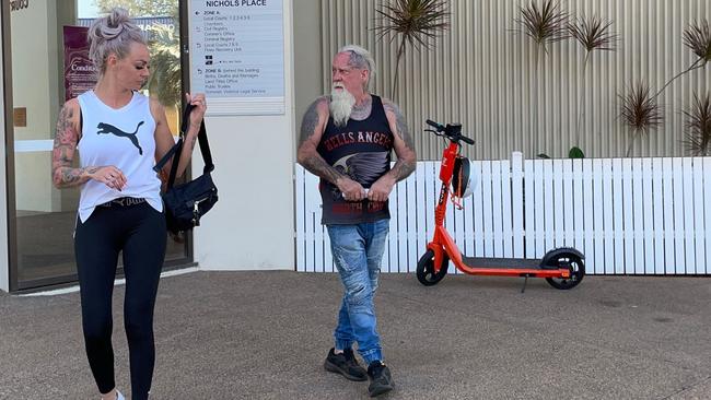 Alleged Hells Angels member Nigel Woodard leaves the Darwin Local Court on Friday after indicating he will plead not guilty to drug-driving. Picture: Jason Walls