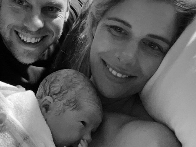 Fox Sports presenter Lara Pitt, husband Anthony and their Mother’s Day baby.