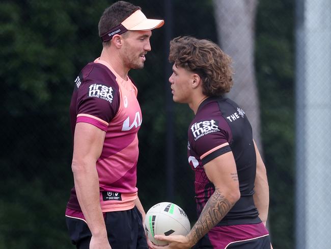 Corey Oates and Reece Walsh, Brisbane Broncos training, Red Hill. Picture: Liam Kidston