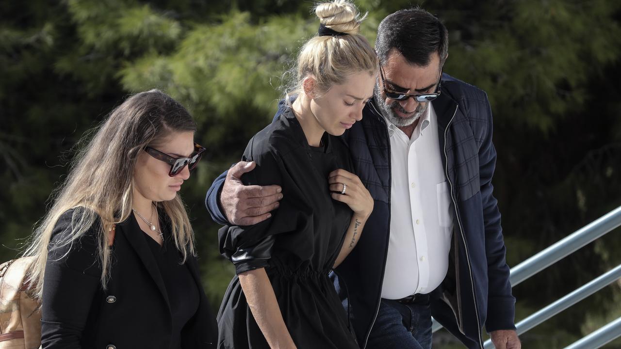 Viktoria Karida appeared broken by her husband’s death. Picture: AP Photo/Yorgos Karahalis