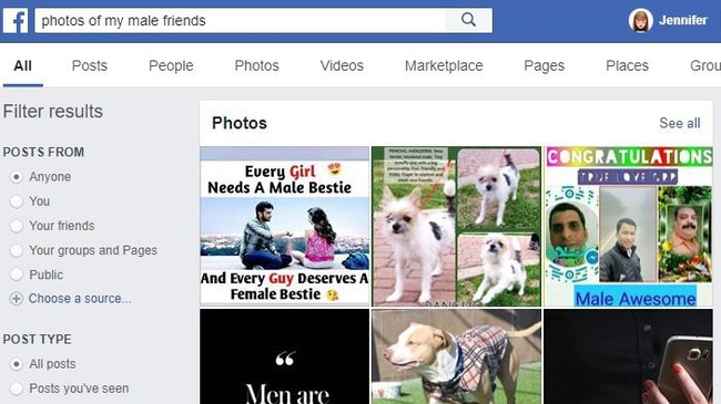 A bizarre search feature in Facebook shows photos of female friends but not male friends.