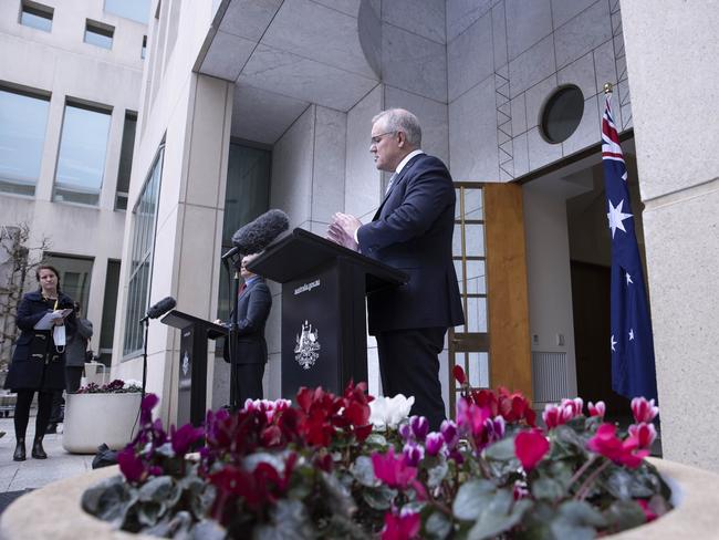 Friday’s press conference in Canberra. Picture: Gary Ramage