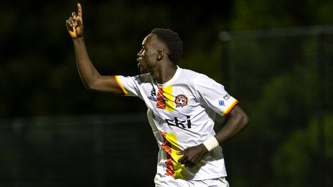 Bul Juach celebrates a goal for Altona Magic. Picture MP Images