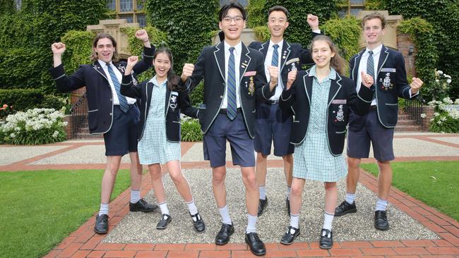 Lachlan Houen, Amy Pan, Danny Yang (dux), Michael Pan, Felicity Bisinella and Douglass Bell. Picture: Peter Ristevski