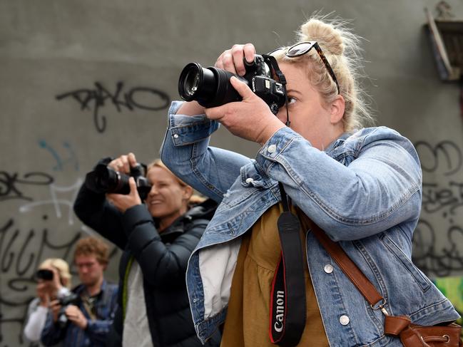 Winners of the Snap Melbourne competition with Canon Collectives photographers doing a workshop at Federation Square and Hosier Lane. PICTURE : PENNY STEPHENS. 1ST NOVEMBER 2017