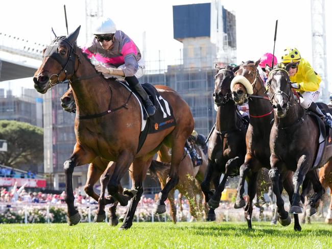 Plenty Of Ammo ridden by Jordan Childs wins the Alinta Energy Crystal Mile at Moonee Valley Racecourse on October 26, 2024 in Moonee Ponds, Australia. (Photo by George Sal/Racing Photos via Getty Images)