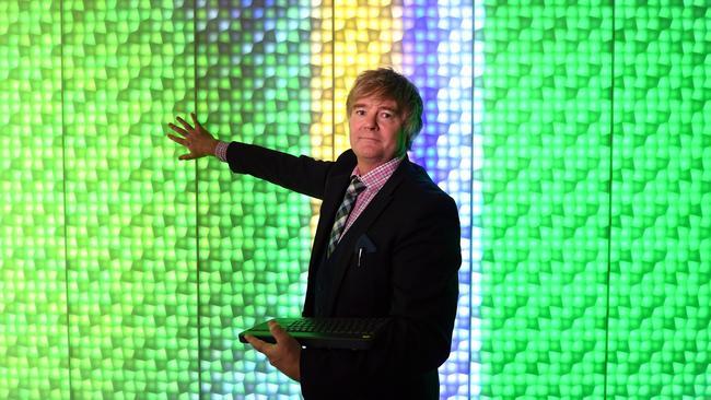 St Paul’s College principal Tim Hemphill with the Lumes panelling in the school’s sensory room. Photo: Julian Smith