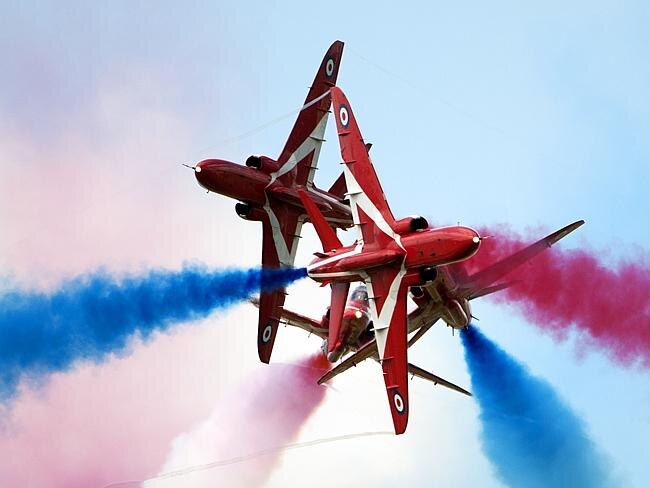 The Red Arrows put on a patriotic show at Fairford, UK. Picture: AirTeamImages 