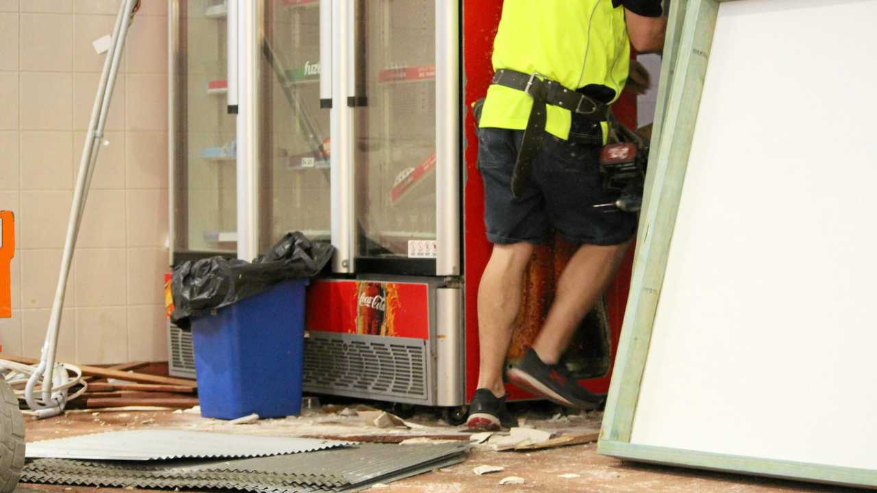 Workers cleaned up the scene at Rose City Carvery this morning. Picture: Marian Faa