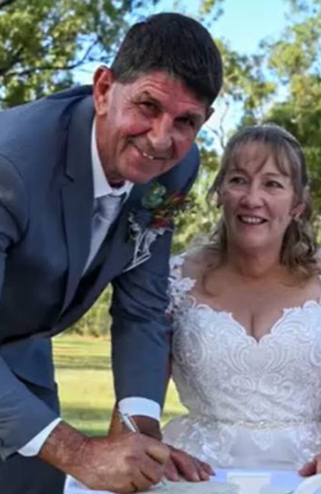 Warren 'Toby' Turner and wife Terrie Turner on their wedding day on April 30, 2022. Mr Turner died in a collision on the Bruce Highway between a bus and car on Thursday, May 12, 2022, at Carmila. Picture: Facebook