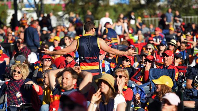 The mood turns among Crows fans at Adelaide Oval. Picture: Tom Huntley