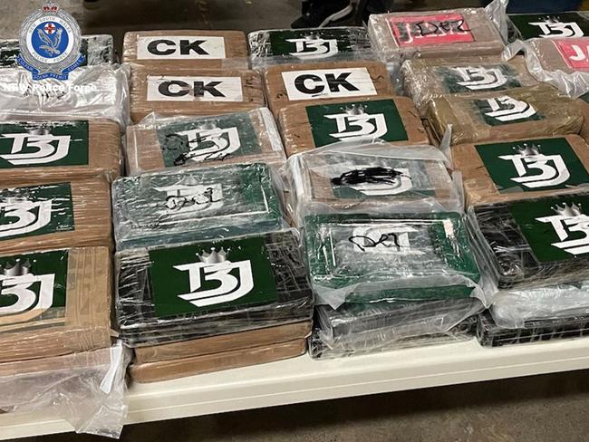 Part of the 514kg cocaine haul which was stamped with labels including Boss, Bugatti, Jam and KTM. Picture: NSW Police