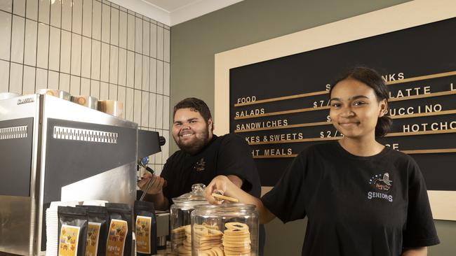 Ngutu College year 11 students Shannon and Colleen in the campus’s new cafe where students and parents have the opportunity to train. Picture: Brett Hartwig