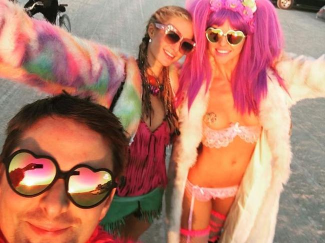 British musician Matthew Bellamy at the 2016 Burning Man Festival in the Black Rock Desert, Nevada ... "Partying with playa princesses Elle Evans and Paris Hilton." Picture: Instagram