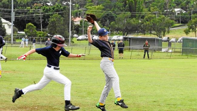 SAFE: FNC Under-14s player Toby Fitzgerald on the run against Brisbane North in the Timberjacks carnival at Lismore last week. Picture: Contributed