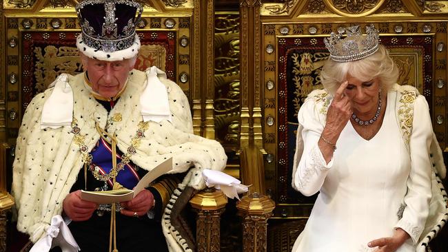 King Charles and Queen Camilla wear priceless jewels for the state opening of parliament on July 17. Picture: POOL / AFP