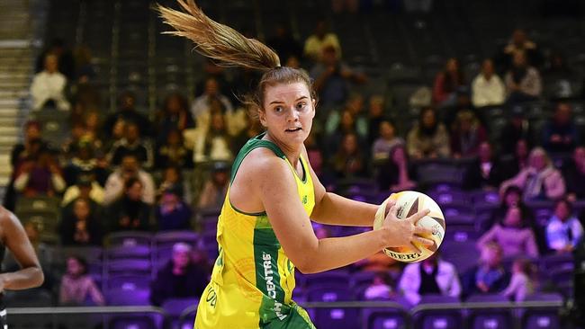 CAPE TOWN, SOUTH AFRICA - JULY 30: Steph Wood (Vice-Captain) of Australia during the Netball World Cup 2023, Pool A match between Australia and Fiji at Cape Town International Convention Centre Court 1 on July 30, 2023 in Cape Town, South Africa. (Photo by Ashley Vlotman/Gallo Images/Netball World Cup 2023)