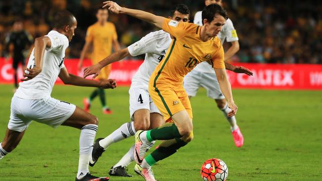 Socceroo Robbie Kruse in action during the World Cup qualifier between the Australian Socceroos and Jordan at Allianz Stadium. Picture: Toby Zerna