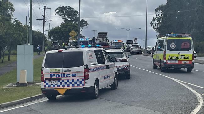 More than 25 emergency responders were on scene at the crash at Brisbane Rd, Arundel. Picture: Kaitlyn Smith