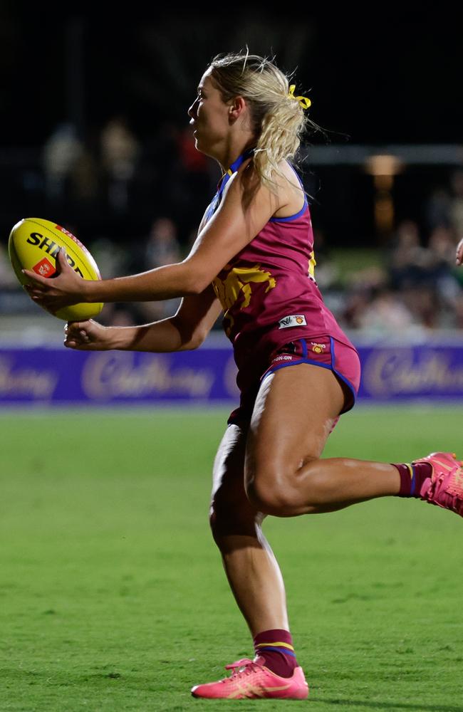 Sophie Peters of the Lions in action during the 2024 AFLW Round three match between the Brisbane Lions and the Collingwood Magpies at Brighton Homes Arena. Picture: Russell Freeman/AFL Photos via Getty Images.