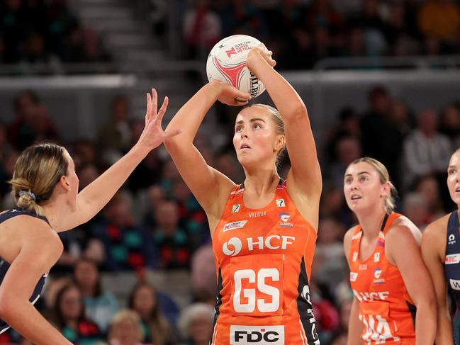 Matisse Letherbarrow tried to keep the Giants in the game as the Vixens took control. Picture: Getty Images