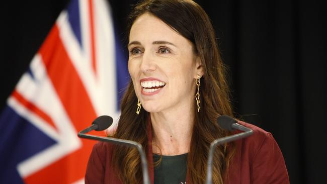 New Zealand Prime Minister Jacinda Ardern talks to reporters. Picture: AP.