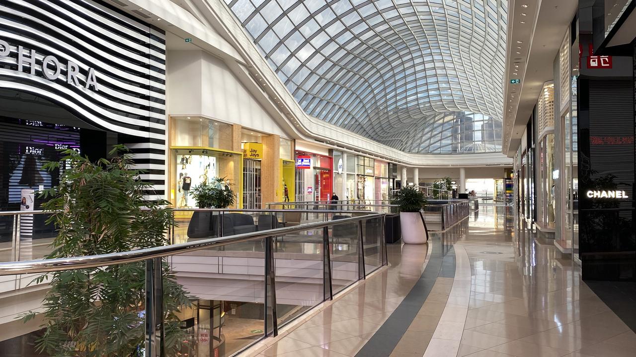 Chadstone Shopping Centre in Melbourne, usually always bustling with shoppers, is empty due to COVID-19 restrictions. Picture: Alex Coppel.