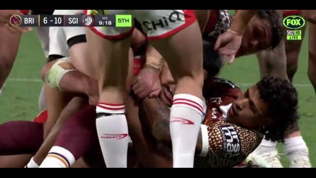 Fans spot bizarre try celebration in the Dragons' win in Brisbane