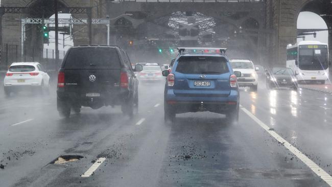 Potholes on the Sydney Harbour Bridge. Picture: Brett Costello