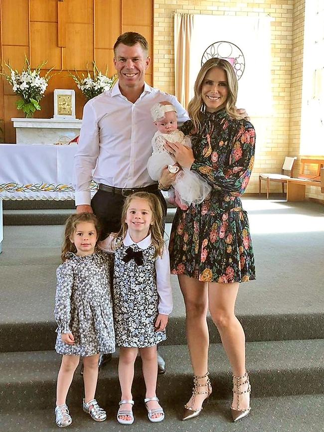 Candice with husband David and daughters (from left) Indi, Ivy and Isla at Isla’s christening last month. (Picture: Supplied)