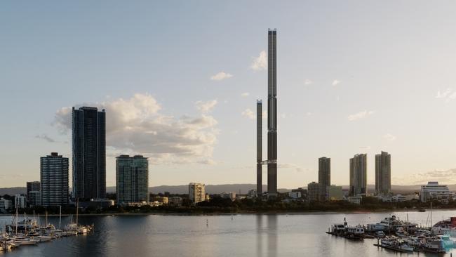 Artist impression of a proposed $400m, 100-storey two tower project planned for 1 Park Lane, Southport on the Gold Coast. Picture: Supplied.