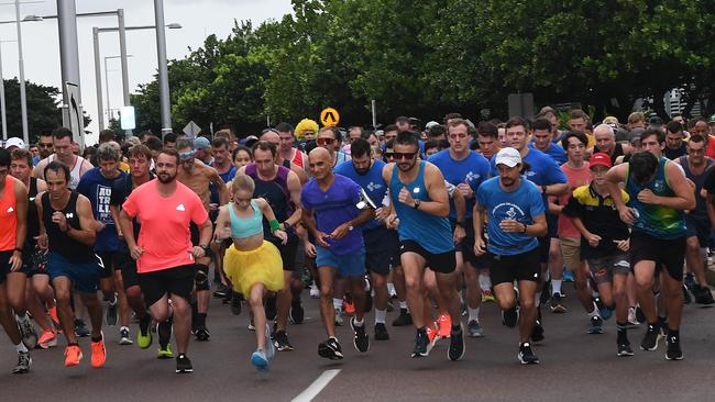 Runners and walkers taking part in the Australia Day Fun Run at the Darwin Waterfront. Picture: Katrina Bridgeford