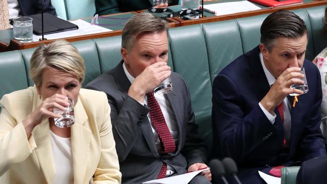 Glass act: well-timed synchronised sipping in the ALP pews. Picture Gary Ramage