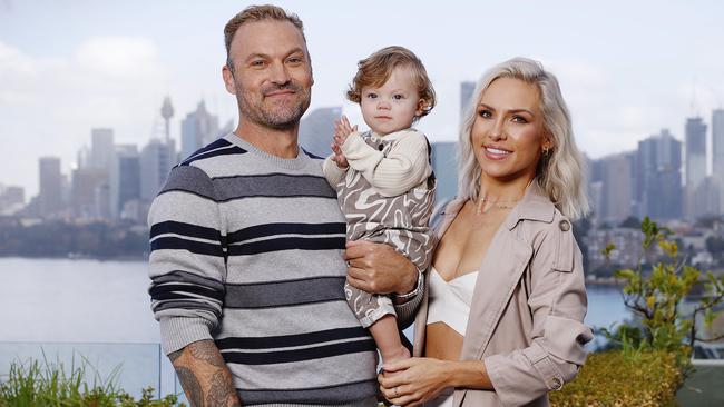 Brian Austin Green with his partner Sharna Burgess and their 11-month-old son Zane in Cremorne. Picture: Sam Ruttyn