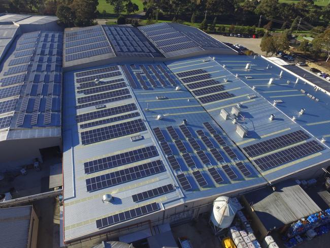 Solar panels fitted to the roof of Natures Organics in Ferntree Gully.
