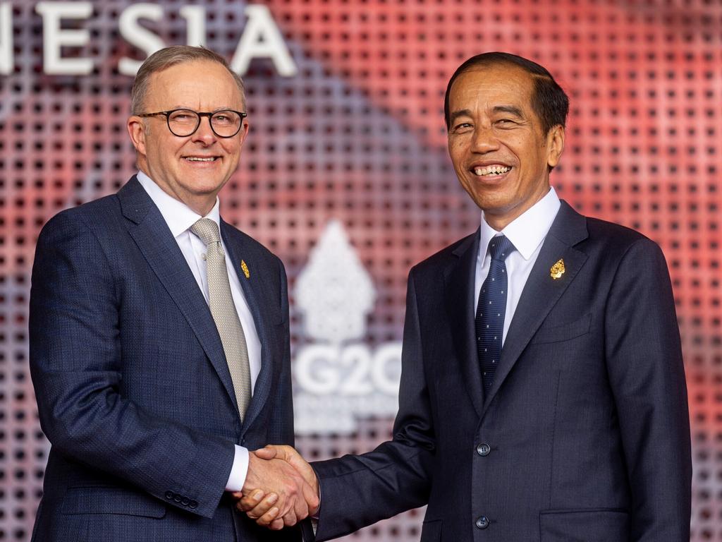 Prime Minister Anthony Albanese meets Indonesia’s President Joko Widodo at the G20 in November. Picture: Twitter/@AlboMP