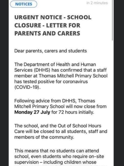 The letter sent out to parents and the wider school community. Picture: Supplied.