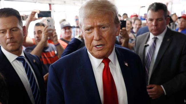 Republican presidential candidate, former U.S. President Donald Trump greets supporters at sandwich stop Tony and Nick's steaks. Picture: Anna Moneymaker / Getty Images via AFP