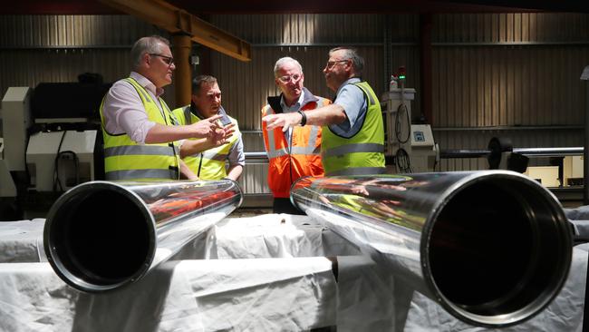 Prime Minister Scott Morrison visits Delta Hydraulics in Devonport. Picture: Adam Taylor