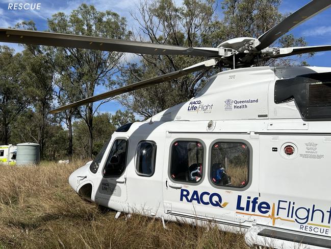 RACQ LifeFlight Rescue today airlifted two people following a collision between two vehicles in the Bundaberg region. The RACQ LifeFlight Rescue Bundaberg and Sunshine Coast-based helicopter crews were tasked to the scene around 8.30am., One pilot landed a chopper on a road near the scene, while the other landed in a nearby paddock, before the aeromedical crews worked alongside Queensland Ambulance Service (QAS) paramedics to treat the injured patients.  A child was airlifted to Bundaberg Hospital with multiple injuries, in a serious but stable condition, while a man in his 20s was airlifted to Sunshine Coast University Hospital with suspected pelvic injuries. Picture RACQ LifeFlight