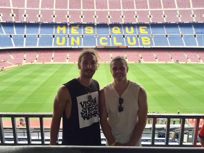 Matt Buntine and Adam Kennedy at the Nou Camp in Barcelona.