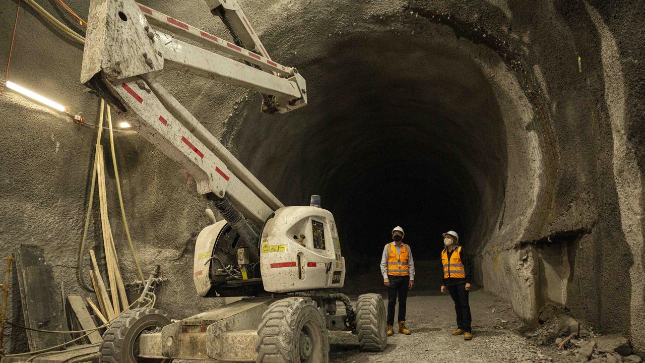 The Metro Tunnel on November 6, 2020, when inspected by Victorian Premier Daniel Andrews (L) and Transport Infrastructure Minister Jacinta Allan (R). Picture: Daniel Pockett