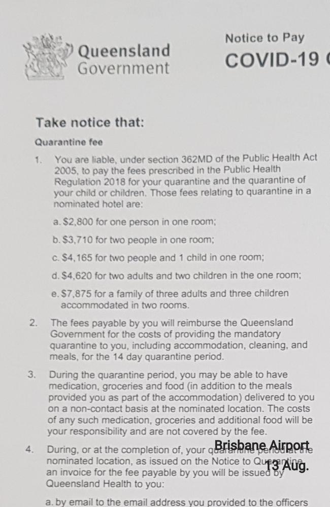 The cost to quarantine. Picture: Claudia Roel