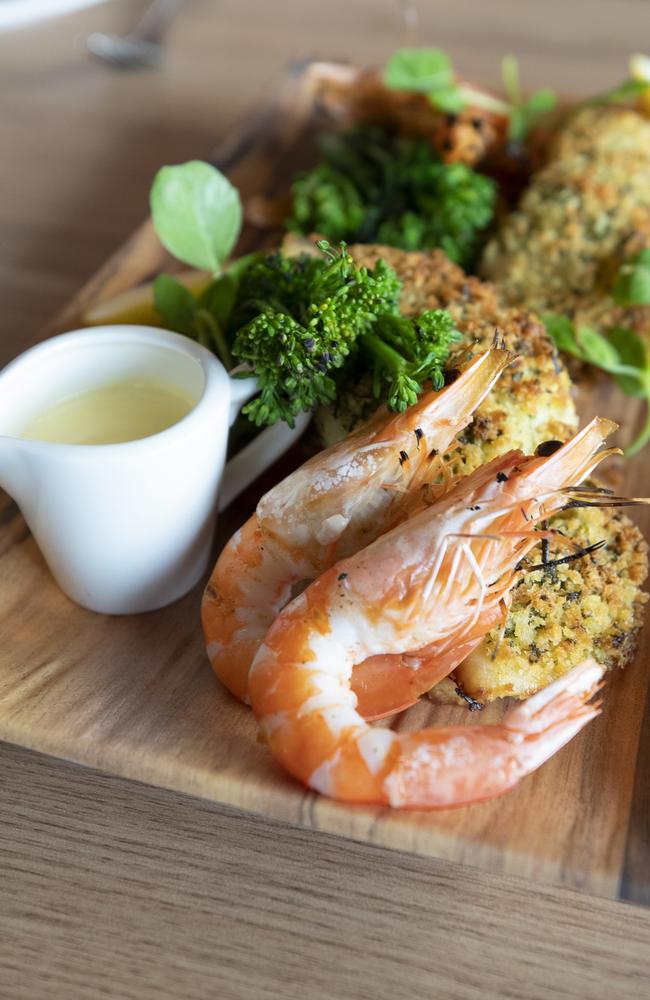 Prawns at Sand &amp; Wood, Kingfisher Bay Resort. Picture: Lachie Millard